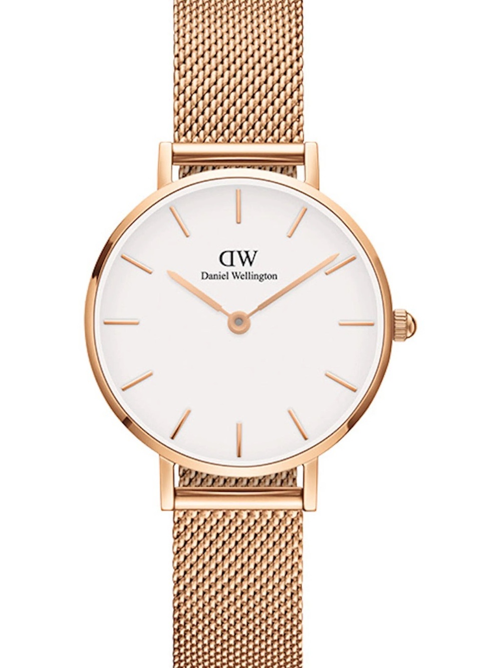 Daniel Wellington Petite Melrose 32mm Rose Gold Watch w/ Mesh Strap & White Dial
